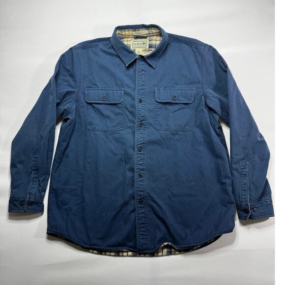 L.L. Bean Men's Long Sleeve Flannel Lined Blue Hurricane Shirt - Size L-Reg - Picture 1 of 4